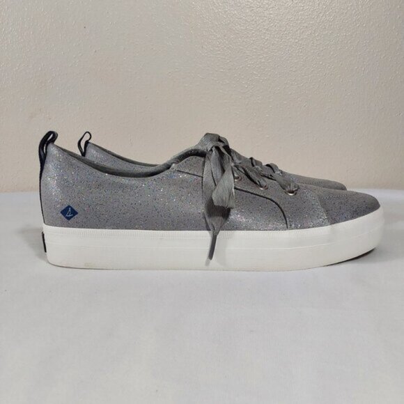 Sperry Crest Vibe Silver Sparkle Ribbon Topsider Sneaker - Excellent Cond - 3.5 - Picture 5 of 11